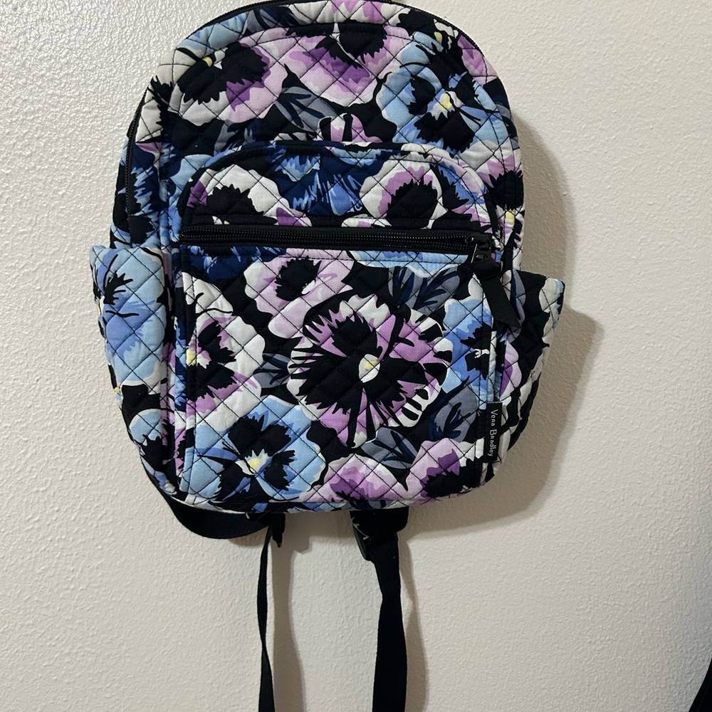 Floral Vera Bradley Plum Pansies Quilted Backpack - Blue and Purple
